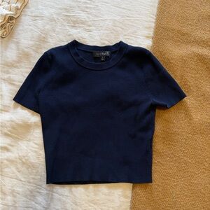 INTERMIX Navy Ribbed Short Sleeve Crew Top